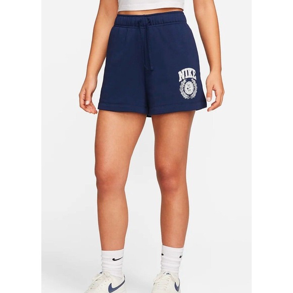 Nike Women's Sportswear Club Fleece Graphic Shorts -‎ Navy Blue - XS - Picture 1 of 10